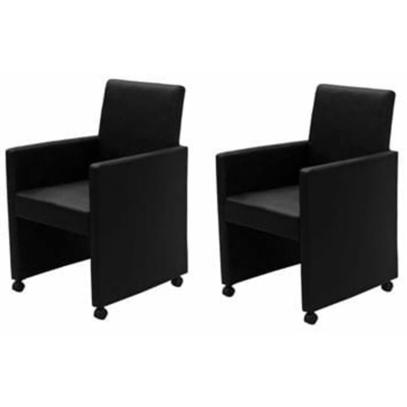 Lot de 2 chaises de salle à manger cuisine sur roulettes design moderne et ergonomique synthétique noir CDS020848