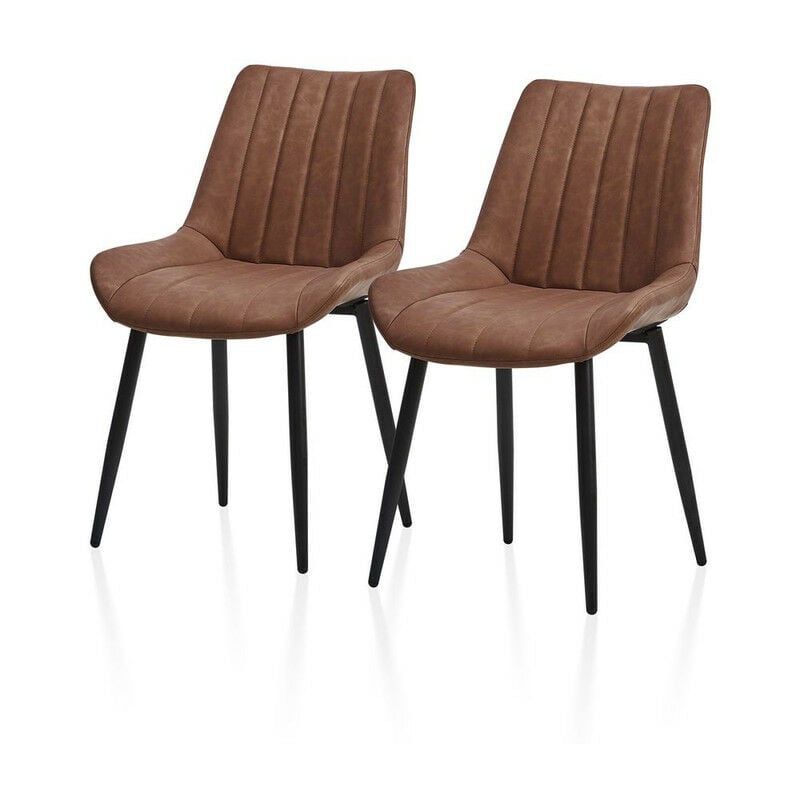 Clipop - Lot de 2 chaises de salle à manger en cuir avec dossier et assise rembourrée, 53x43x89cm, Marron Clair