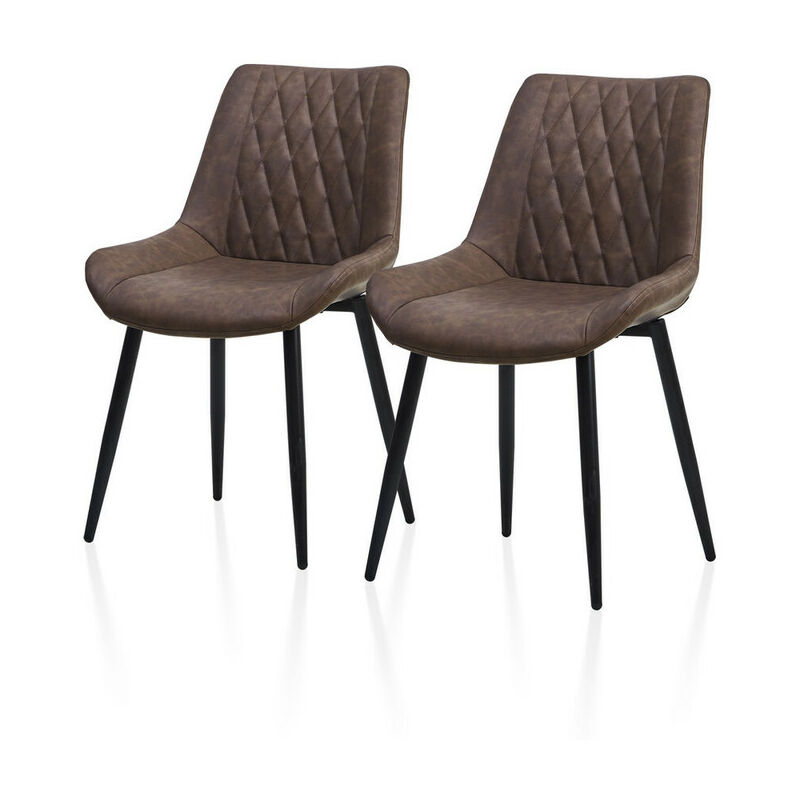 Lot de 2 chaises de salle à manger en cuir avec dossier et assise rembourrée, 53x43x89cm, Marron