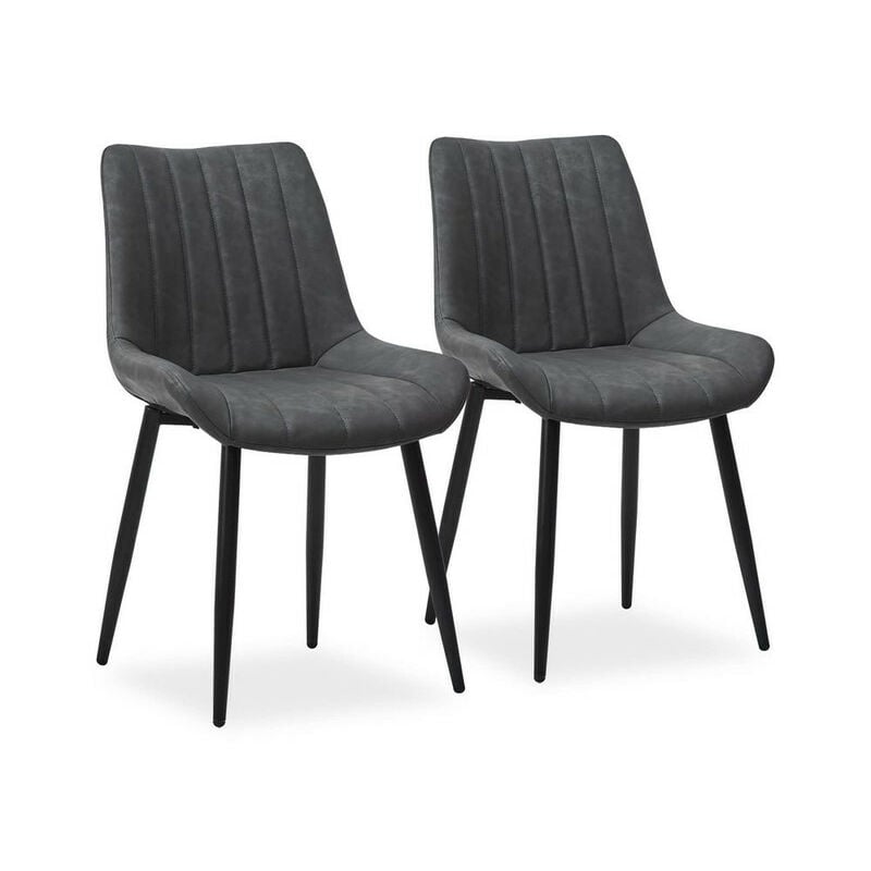 Lot de 2 chaises de salle à manger en cuir avec dossier et assise rembourrée, 53x43x89cm, Gris