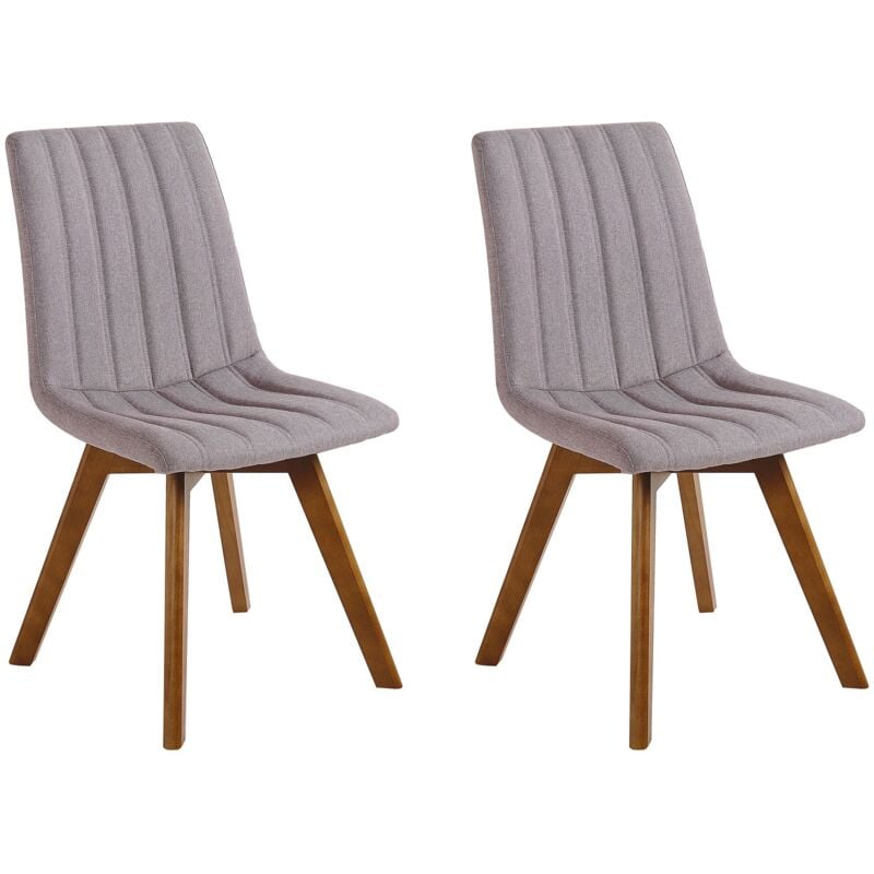 Beliani - Lot de 2 Chaises Rembourrées et Tapissées en Tissu Gris Taupe sur Pieds en Bois Look Rétro Scandinave pour Salle à Manger Cuisine et Salon