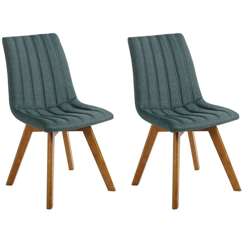 Beliani - Lot de 2 Chaises Rembourrées et Tapissées en Tissu Vert Foncé sur Pieds en Bois Look Rétro Scandinave pour Salle à Manger Cuisine et Salon
