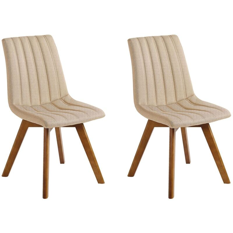 Beliani - Lot de 2 Chaises Rembourrées et Tapissées en Tissu Beige Clair sur Pieds en Bois Look Rétro Scandinave pour Salle à Manger Cuisine et Salon