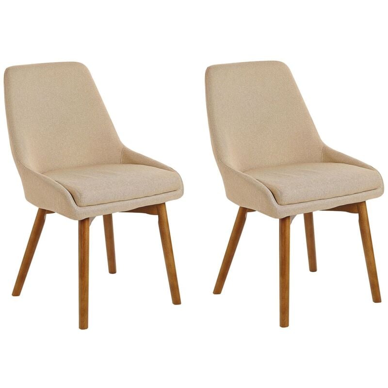 Beliani - Lot de 2 Chaises Rembourrées et Tapissées en Tissu Beige sur Pieds en Bois Design Rétro Scandinave pour Salle à Manger Moderne