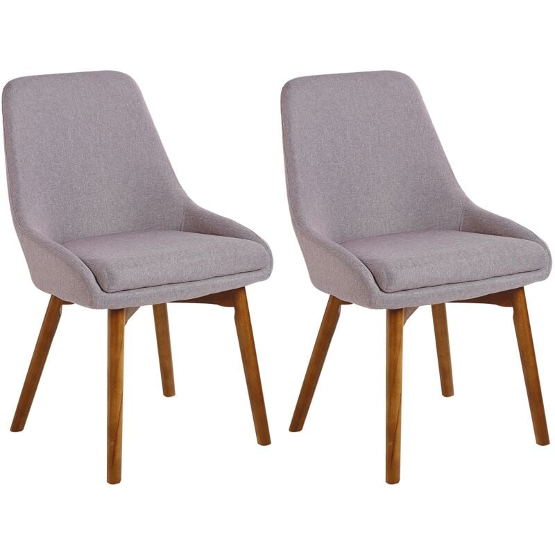 Beliani - Lot de 2 Chaises Rembourrées et Tapissées en Tissu Gris Beige sur Pieds en Bois Design Rétro Scandinave pour Salle à Manger Moderne