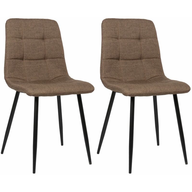 Décoshop26 - Lot de 2 chaises de salle à manger en tissu marron pieds métal noir mat style moderne CDS101108