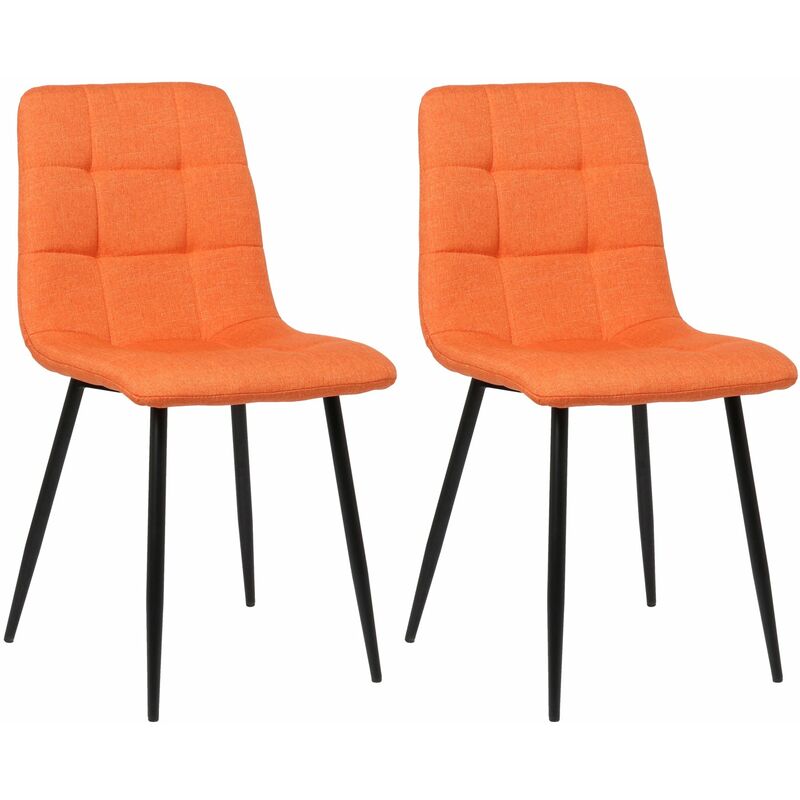 Décoshop26 - Lot de 2 chaises de salle à manger en tissu orange pieds métal noir mat style moderne CDS101110