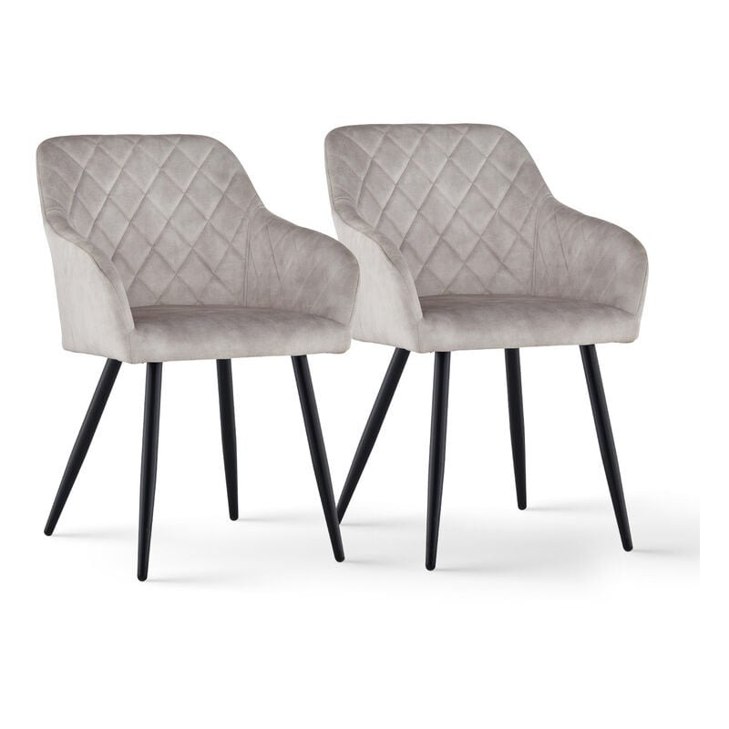 Clipop - Lot de 2 chaises de Salle à Manger en Velours avec Dossier, accoudoirs et Pieds en métal, Beige
