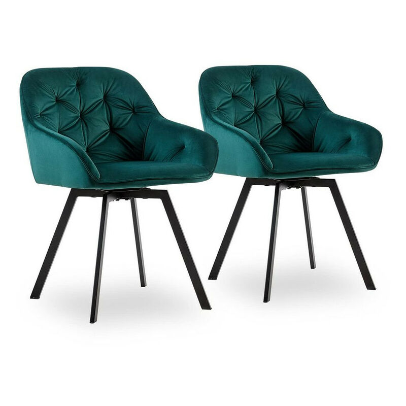 Clipop - Lot de 2 chaises de salle à manger en velours épais rembourré pivotant à 360° avec dossier et pieds en métal,Vert