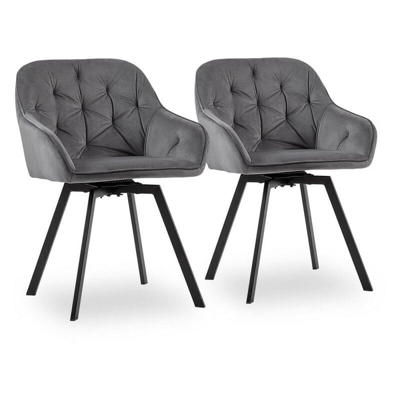 Clipop - Lot de 2 chaises de salle à manger en velours épais rembourré pivotant à 360° avec dossier et pieds en métal,Gris