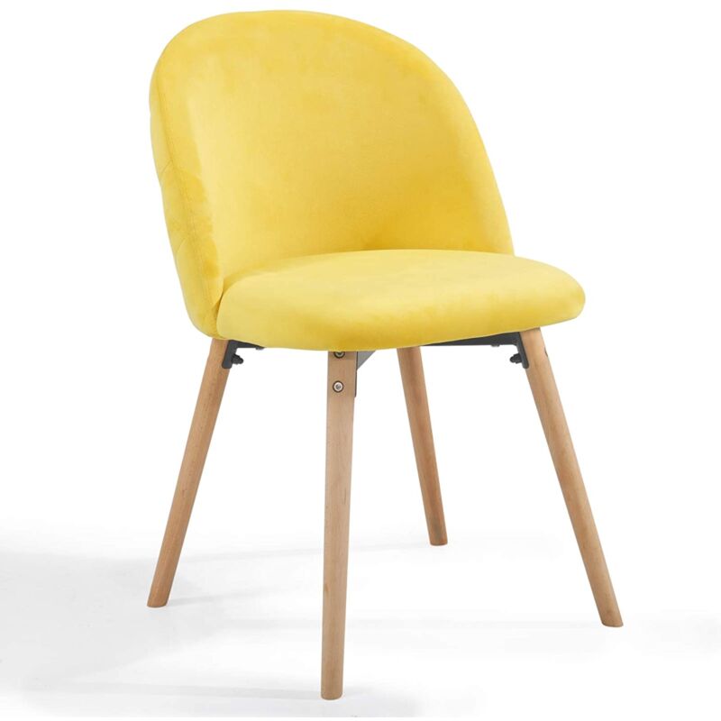 Lot de 2 chaises de salle à manger en velours pieds en bois hêtre style moderne chaise scandinave pour salon chambre cuisine bureau jaune