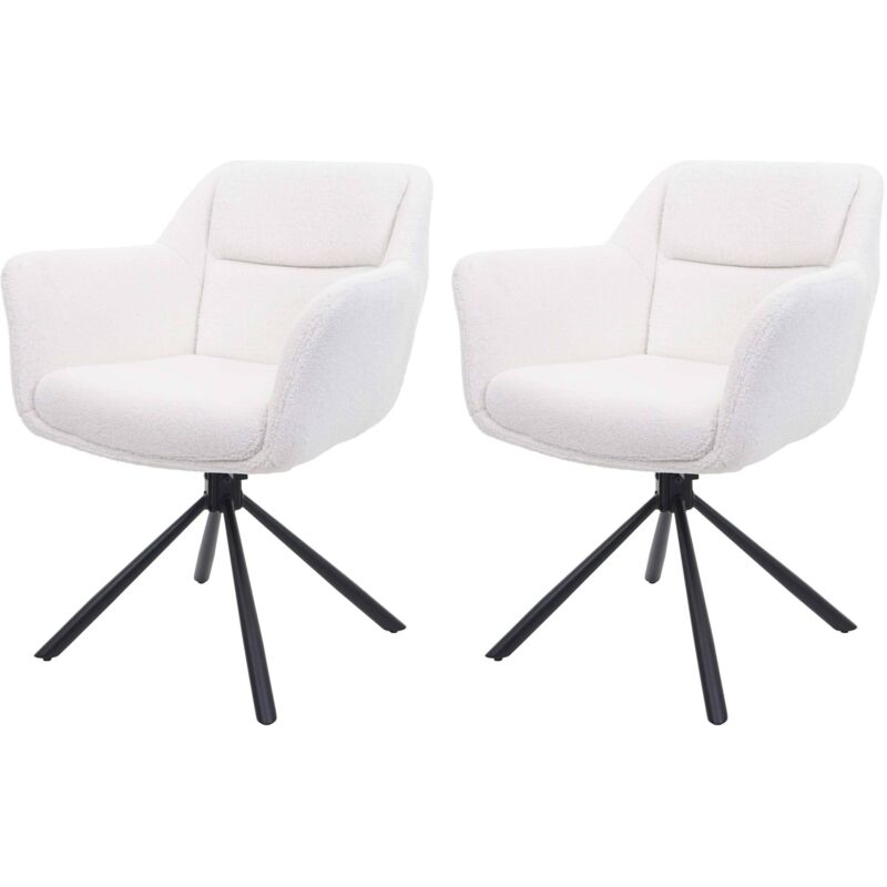 HHG - jamais utilisé] Lot de 2 chaises de salle à manger 659, chaise de cuisine chaise, pivotante Auto-Position, tissu mvg, bouclé-blanc