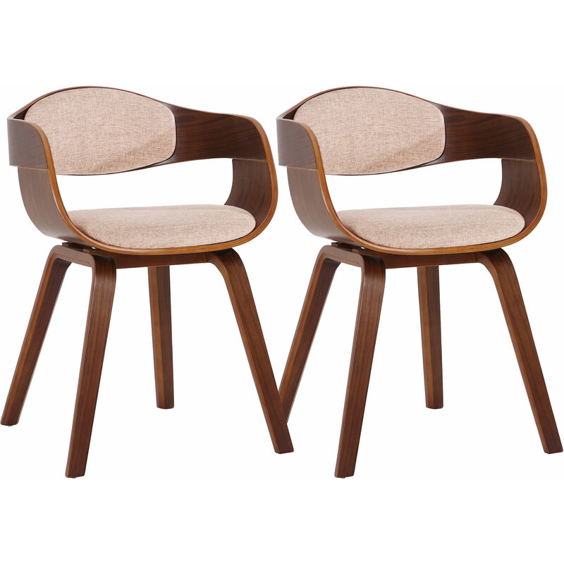 CLP Lot de 2 chaises de salle à manger Kingston en Tissu , Noyer / Crème/Noyer