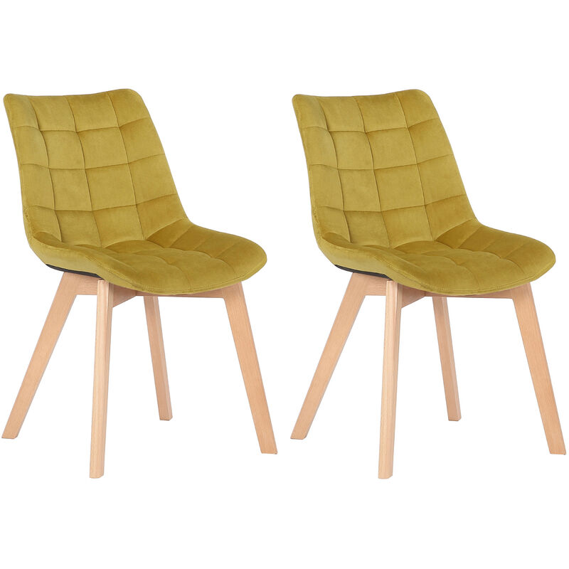 CLP - Lot de 2 Chaises de salle à manger Passaic velours avec pieds en Bois de hêtre Jaune