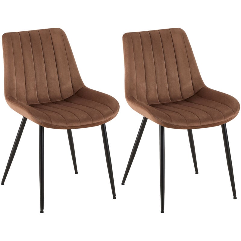 CLP - Lot de 2 Chaises de salle à manger Rahden en Velours avec Piètement en métal noir Marron