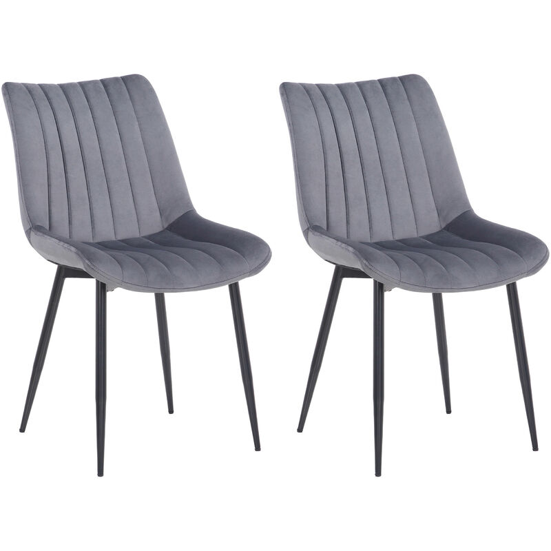 CLP - Lot de 2 Chaises de salle à manger Rahden en Velours avec Piètement en métal noir Gris