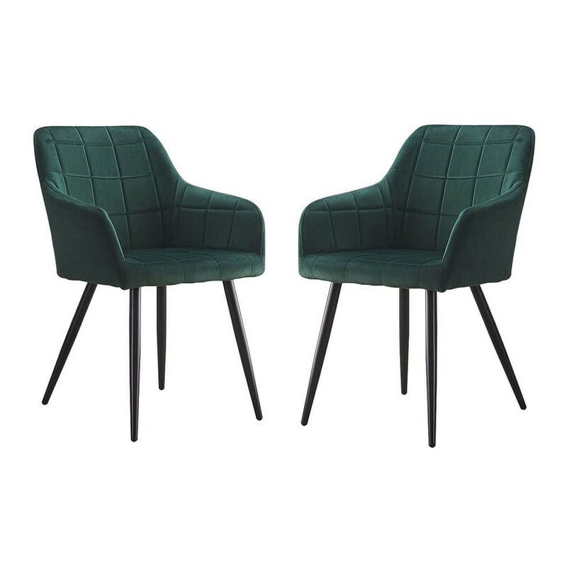 Clipop - Lot de 2 chaises de salle à manger rembourrées en velours, avec accoudoirs classiques, dossier et pieds en métal, Vert