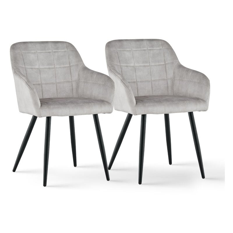 Lot de 2 chaises de salle à manger rembourrées en velours, avec accoudoirs classiques, dossier et pieds en métal, Beige