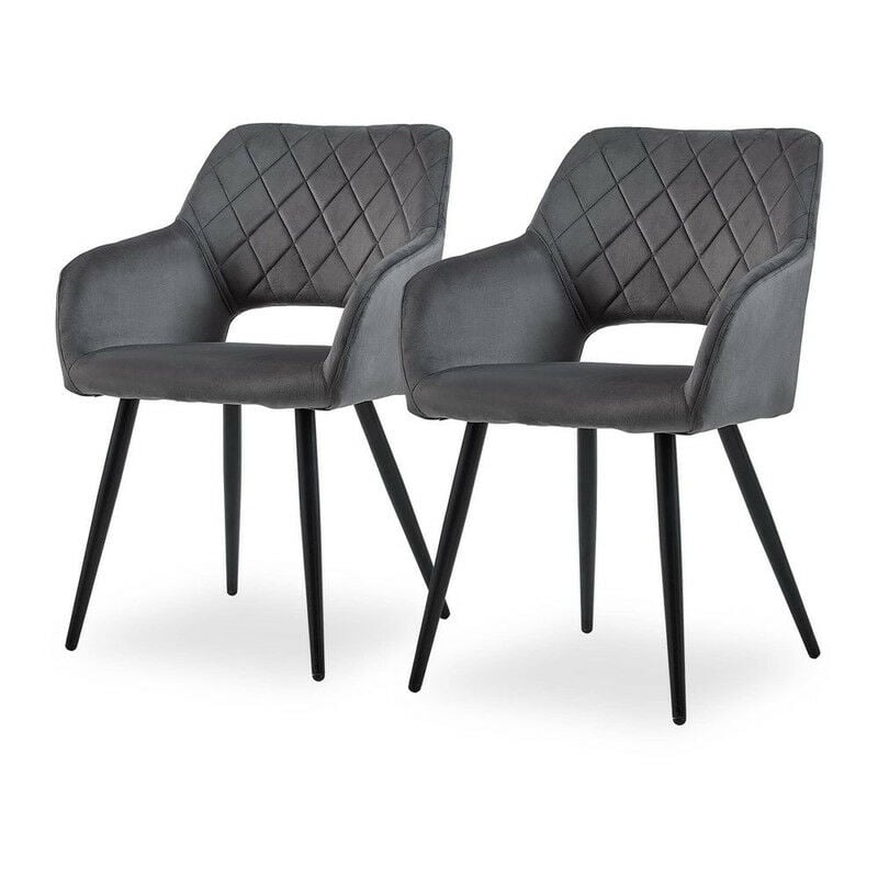 Clipop - Lot de 2 chaises de Salle à Manger rembourrées en Velours avec accoudoirs et Pieds en métal pour Salle à Manger,Gris
