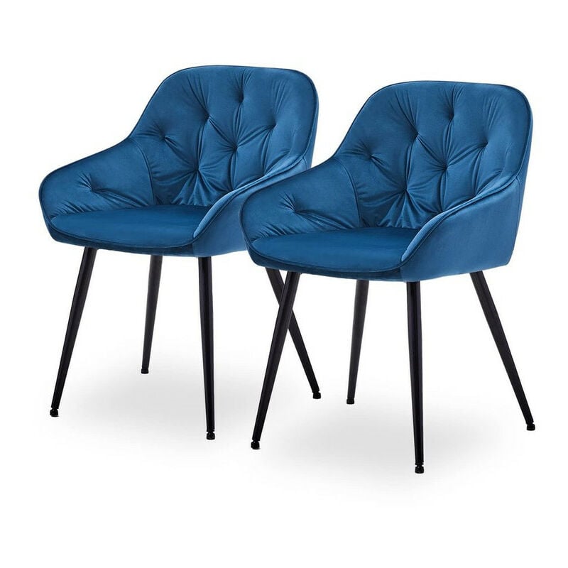 Clipop - Lot de 2 chaises de salle à manger rembourrées en velours avec assise rembourrée et pieds en métal pour salon, Bleu