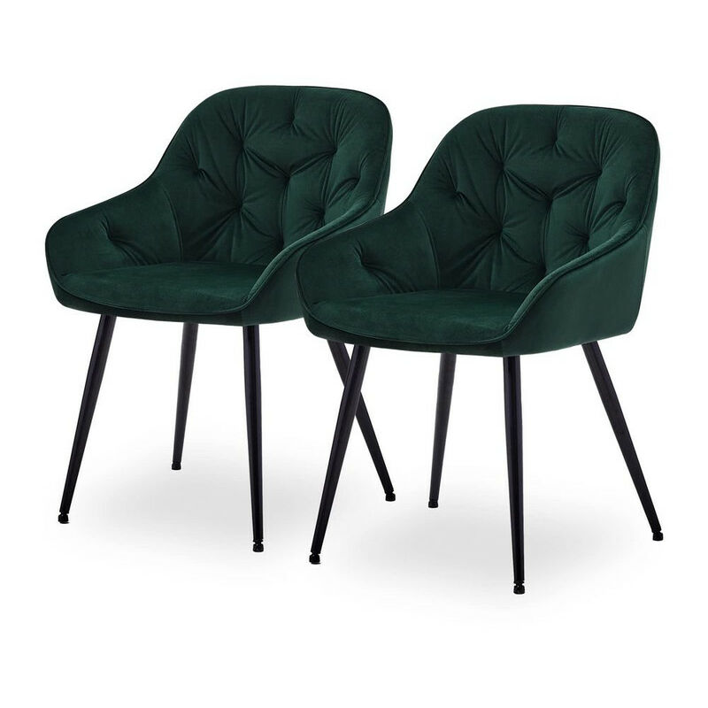 Clipop - Lot de 2 chaises de salle à manger rembourrées en velours avec assise rembourrée et pieds en métal pour salon, Vert