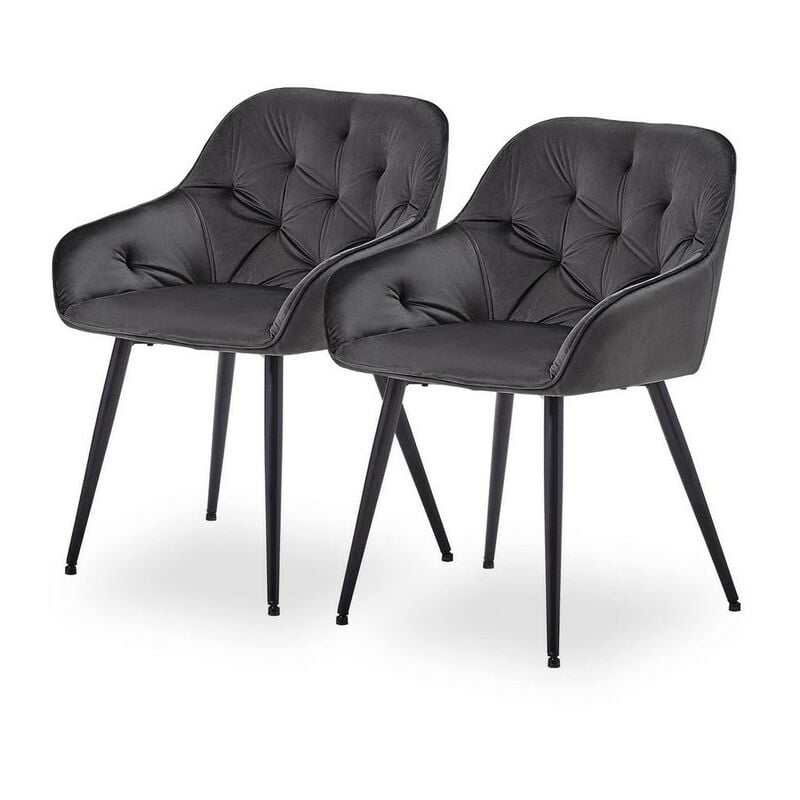 Clipop - Lot de 2 chaises de salle à manger rembourrées en velours avec assise rembourrée et pieds en métal pour salon, Gris