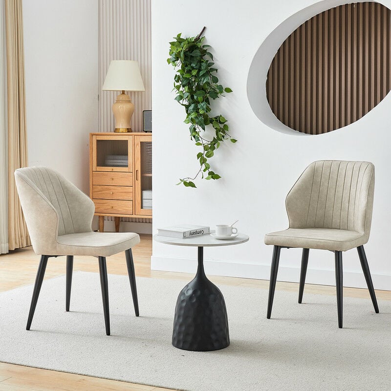 Clipop - Lot de 2 chaises de salle à manger rembourrées rétro en cuir synthétique avec dossier et pieds en métal robuste pour salon et bureau, Beige