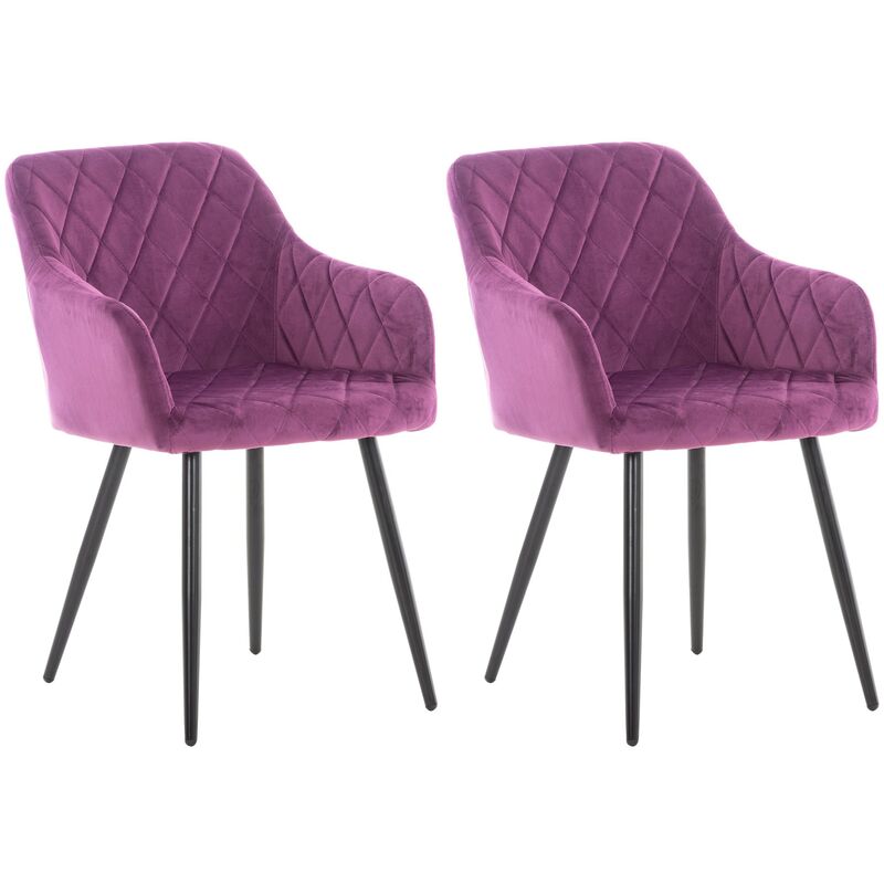 CLP - Lot de 2 chaises de salle à manger Shila avec Piètement en Métal noir Violet Velours