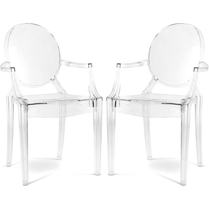Lot de 2 chaises de salle à manger transparentes - Design avec accoudoirs - Louis xiv Transparent
