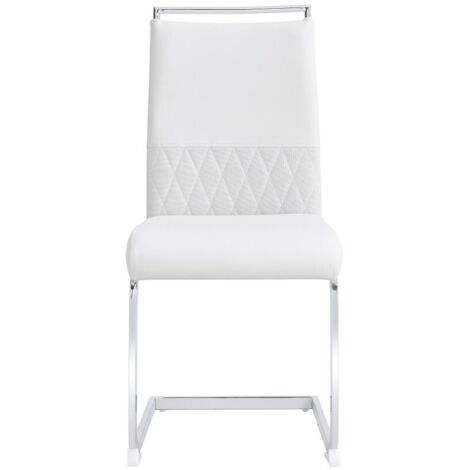 Lot de 2 chaises de salle moderne - dossier en similicuir PU et lin à rayures transversales pour salle à manger, cuisine, chaise de bureau invité - blanc