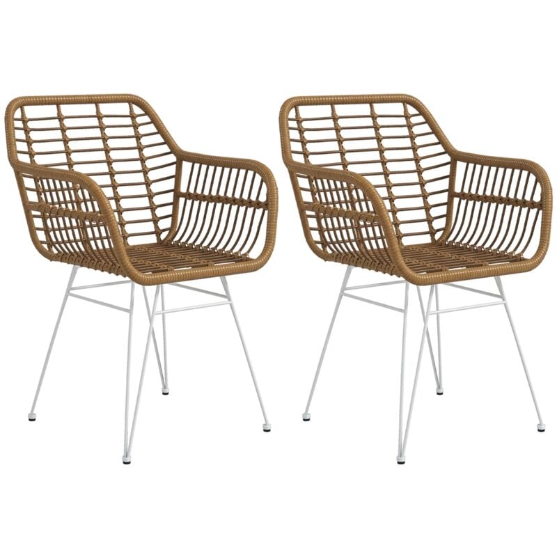 Homcom - Lot de 2 chaises de salon style bohème piètement épingle acier blanc revêtement résine tressée marron clair