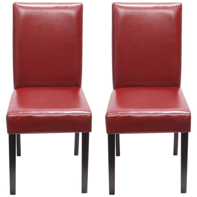 Lot de 2 chaises de séjour Littau, cuir reconstitué rouge, pieds foncés