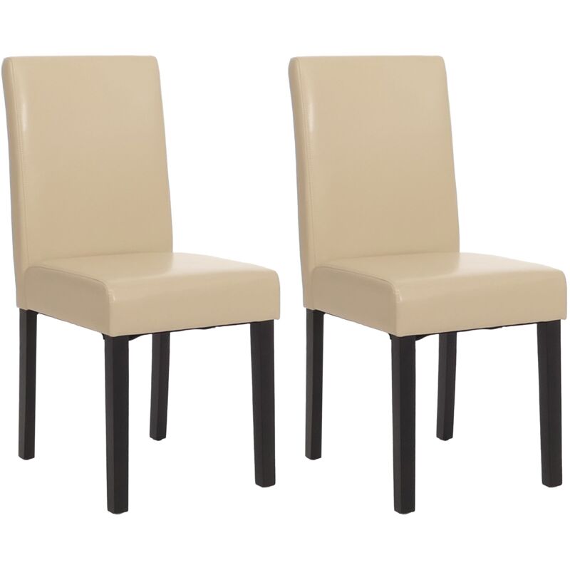 HHG - Lot de 2 chaises de salle à manger Littau, cuir, crème, pieds foncés