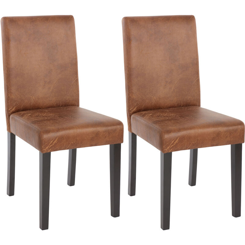 Lot de 2 chaises de séjour Littau, simili-cuir, aspect daim marron, pieds foncés Lot de 2 chaises de séjour Littau, simili-cuir, aspect daim marron, pieds foncés