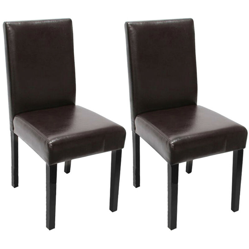 Mendler - Lot de 2 chaises de séjour Littau, simili-cuir, marron, pieds foncés