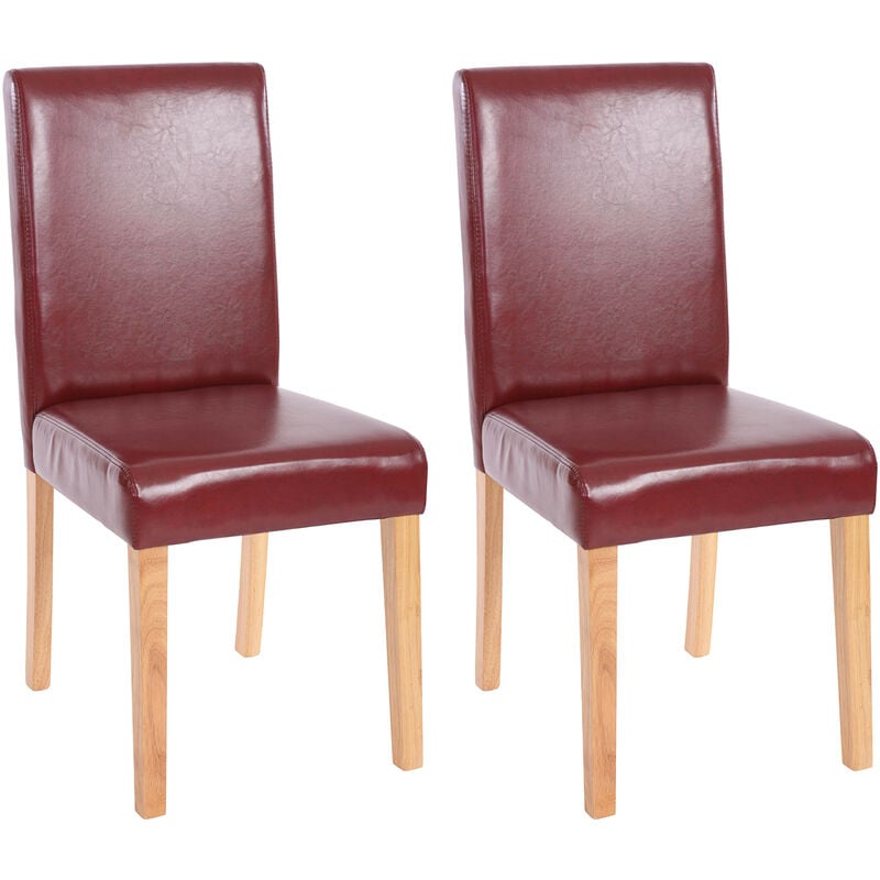 Lot de 2 chaises de séjour Littau, simili-cuir, brun rouge, pieds clairs