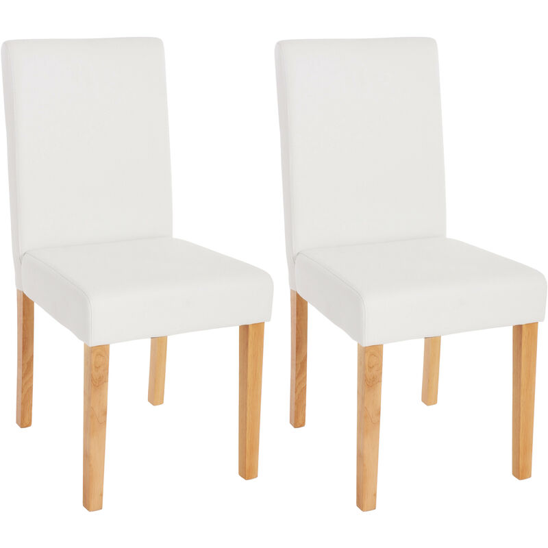 Lot de 2 chaises de séjour Littau, simili-cuir, blanc mat, pieds clairs