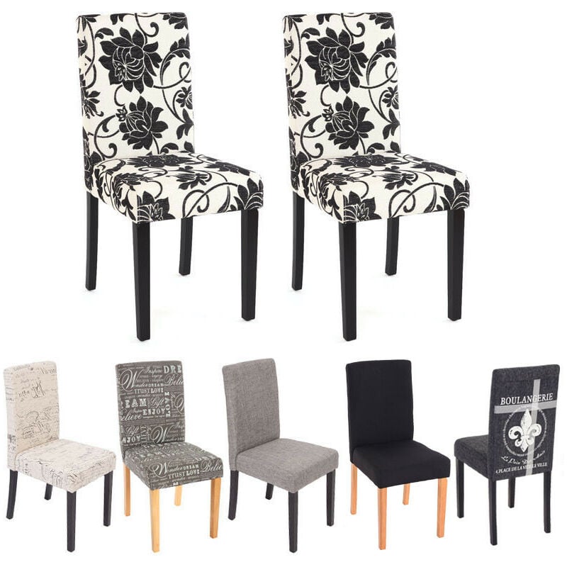Mendler - Lot de 2 chaises de séjour Littau, tissu gris words fabric, pieds foncés