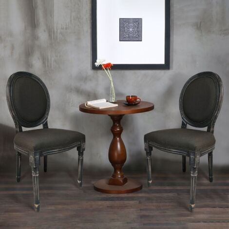 Lot de 2 chaises de style médaillon Louis XVI Bois gris patiné & tissu gris