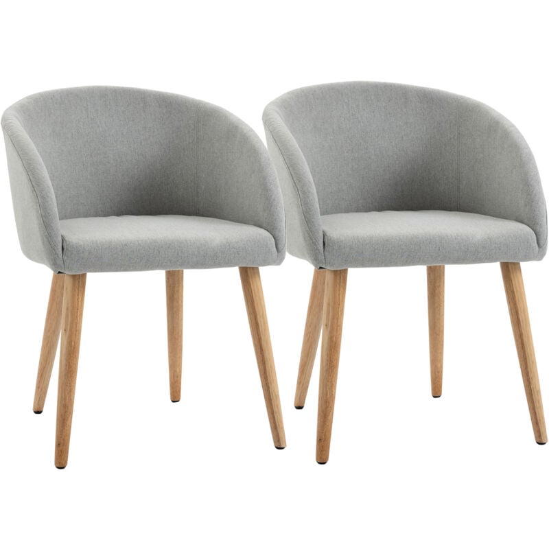 Homcom - Chaises de visiteur design scandinave - lot de 2 chaises - pieds inclinés effilés bois caoutchouc - assise dossier accoudoirs ergonomiques