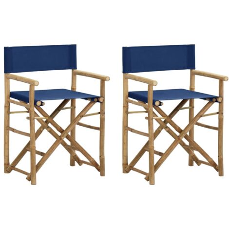 Lot de 2 Chaises design - Chaises pliables de directeur Bleu Bambou et tissu BV962721 - BonneVie