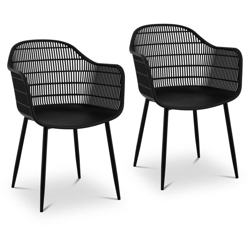 Fromm&starck - Lot de 2 Chaises Design De Cuisine Salle à Manger Plastique Noir Grillage 150kg