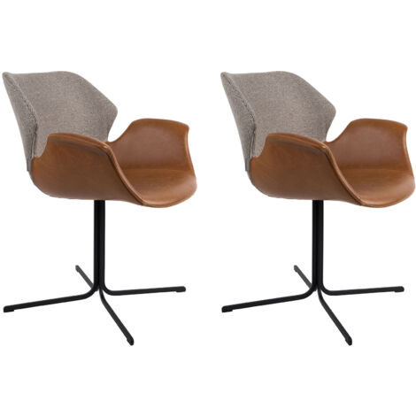 Lot de 2 chaises design en cuir marron - NIKKI