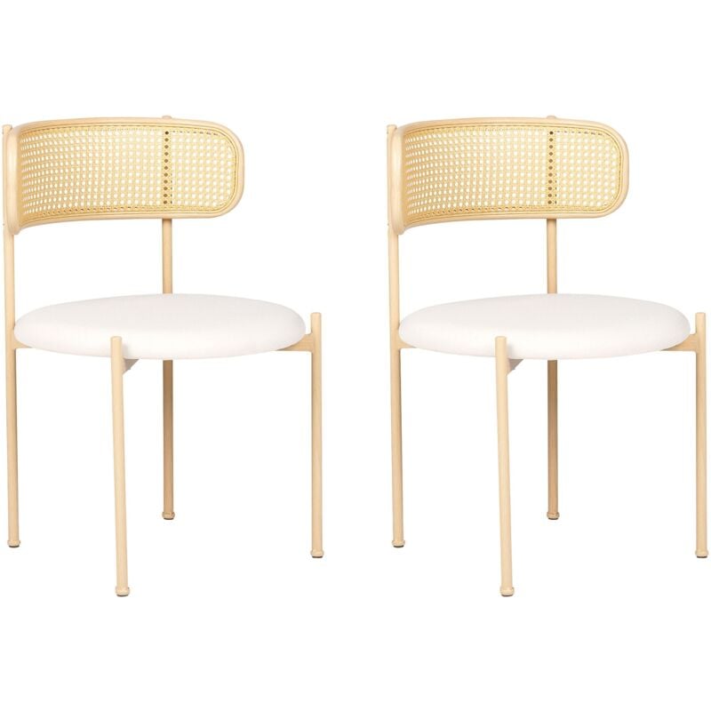 Beliani - Lot de 2 Chaises Design en Métal Crème Lin Beige Clair et Bois Clair Ajouré Andover