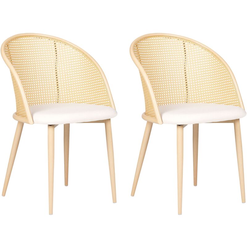 Beliani - Lot de 2 Chaises Design en Métal Crème Lin Beige Clair et Bois Clair Ajouré Cornell