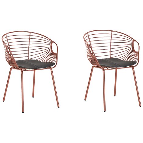 BELIANI Lot de 2 Chaises Design en Métal Cuivré avec Assises en Simili-cuir Noir Style Tendance pour Salle à Manger Salon ou Cuisine