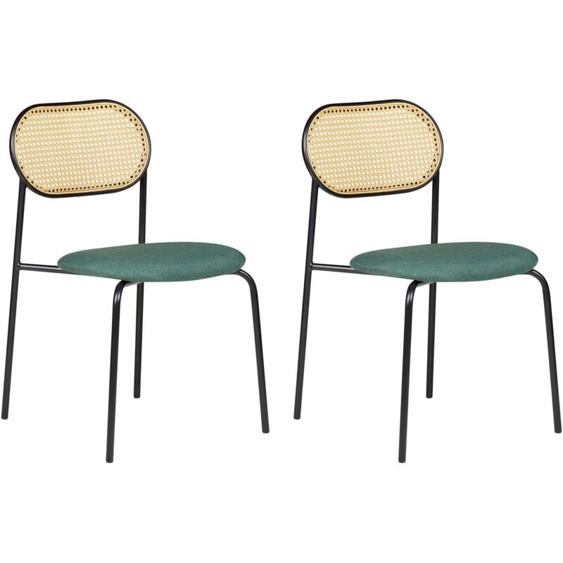 Beliani - Lot de 2 Chaises Design en Métal Noir Lin Beige Clair et Bois Clair Ajouré Adaver