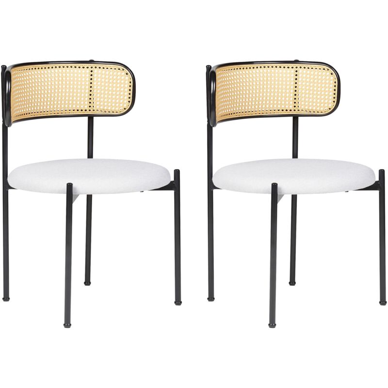 Beliani - Lot de 2 Chaises Design en Métal Noir Lin Beige Clair et Bois Clair Ajouré Andover