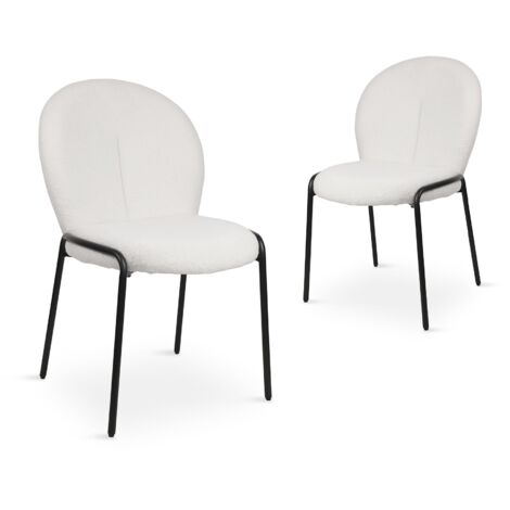 Lot de 2 chaises design en tissu bouclette blanc BENTA