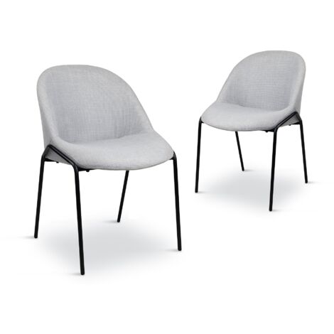 Lot de 2 chaises design en tissu lin gris ZAYA